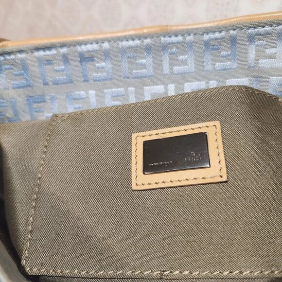 FENDI Zucchino Pattern Drawstring Handbag Purse Gray Canvas Leather - Picture 7 of 13